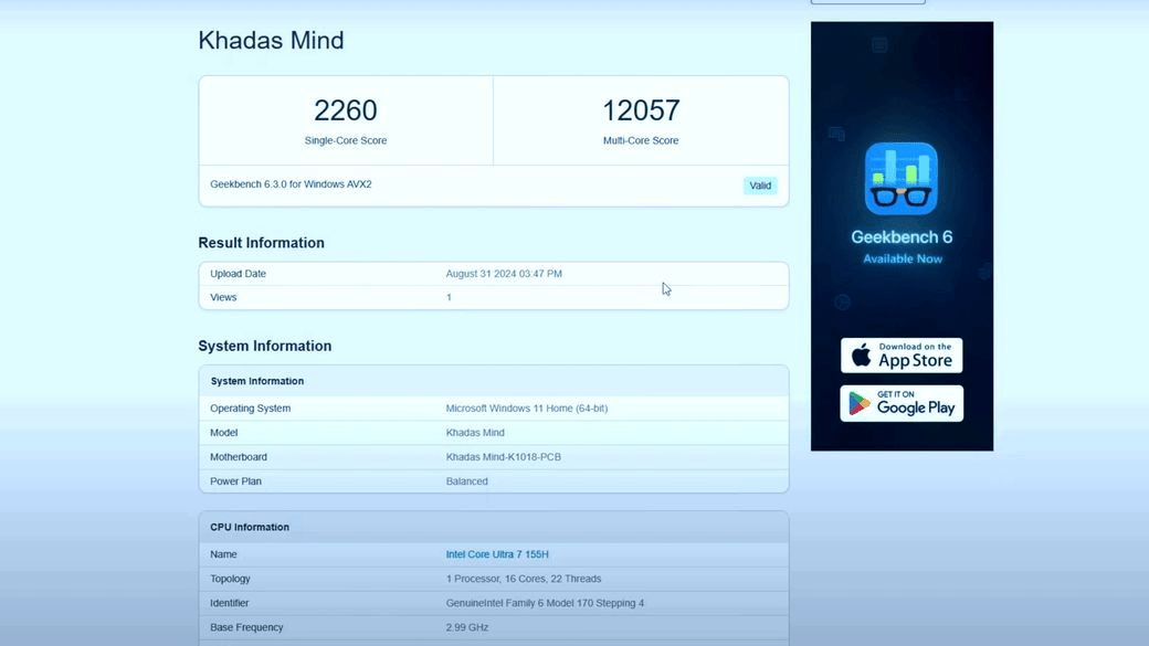 Khadas Mind V2 Review: Geekbench 6